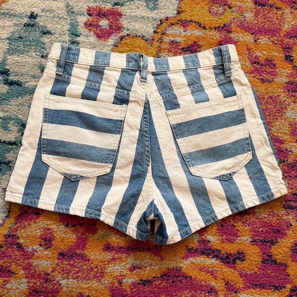 Current/Elliott Blue and White Striped Jean Shorts - Picture 7 of 9